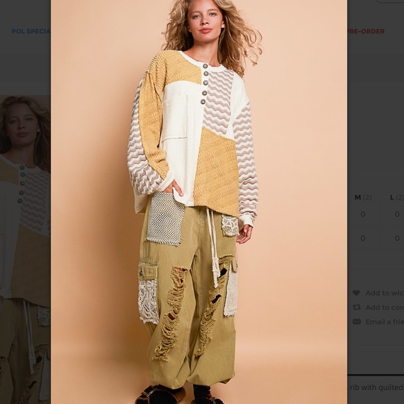 POL Long Sleeve Quilted Rib Woven Contrast Top NWOT - Picture 5 of 5